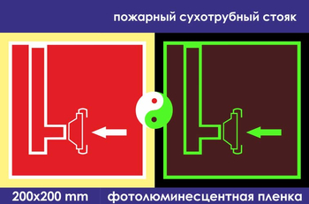 F08 пожарный сухотрубный стояк (ГОСТ 34428-2018, фотолюминесцентная пленка, 200х200 мм) - Знаки безопасности - Знаки пожарной безопасности - Магазин охраны труда ohranatruda-shop.ru